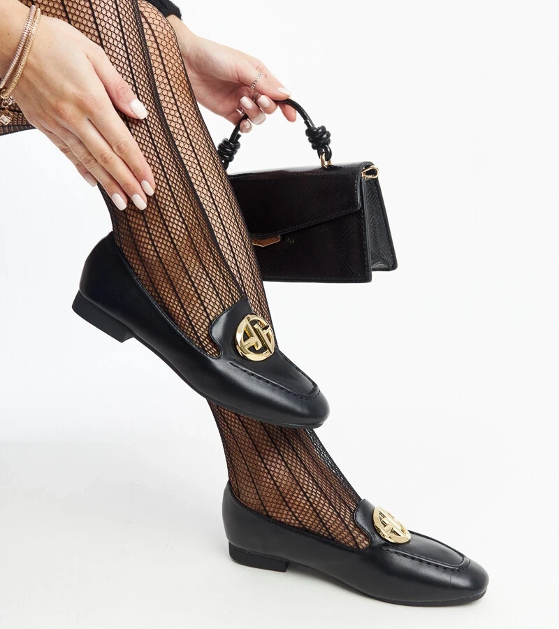 Mocasini negri cu ornament auriu Bergeron