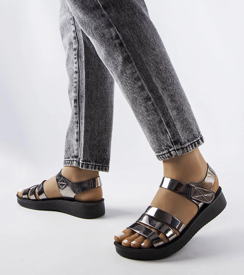 Sandale cu toc lacuit gri Covillon