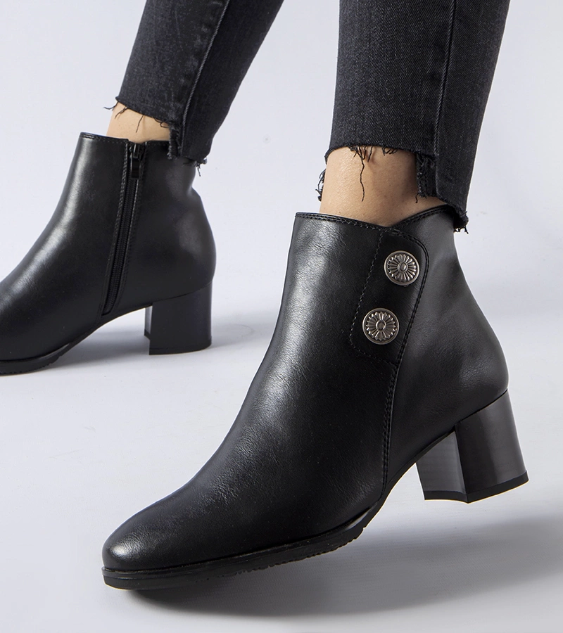 Botine negre cu toc mic și căptușeală călduroasă Guido