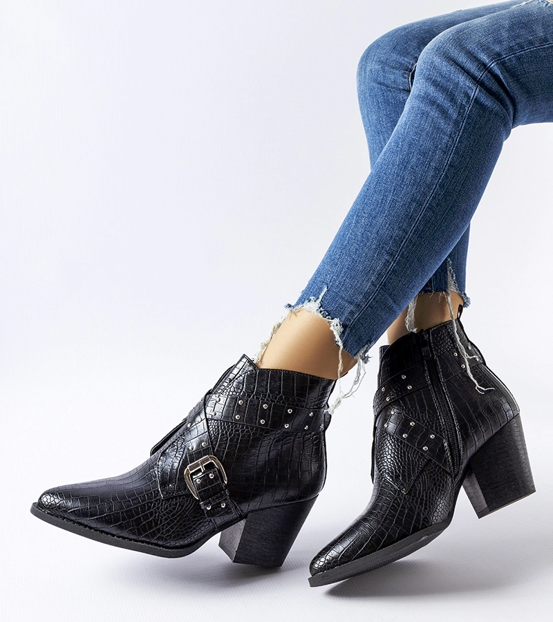 Cizme negre cu toc in stil cowboy Corrado