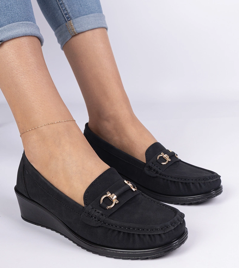 Mocasini negri de damă pe platformă cu finisaj mat Sambada