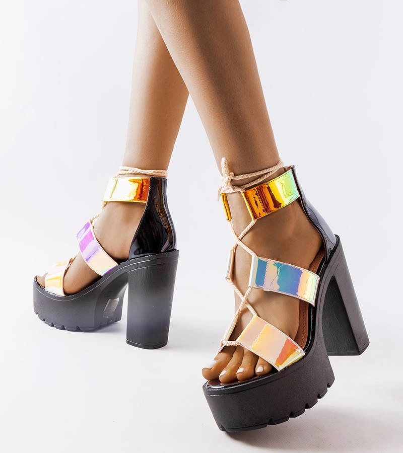 Sandale stiletto solide negre Katja