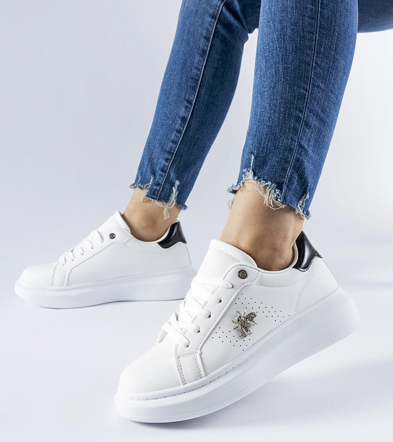 Sneakersi albi cu aplicații de zirconiu Fairfax