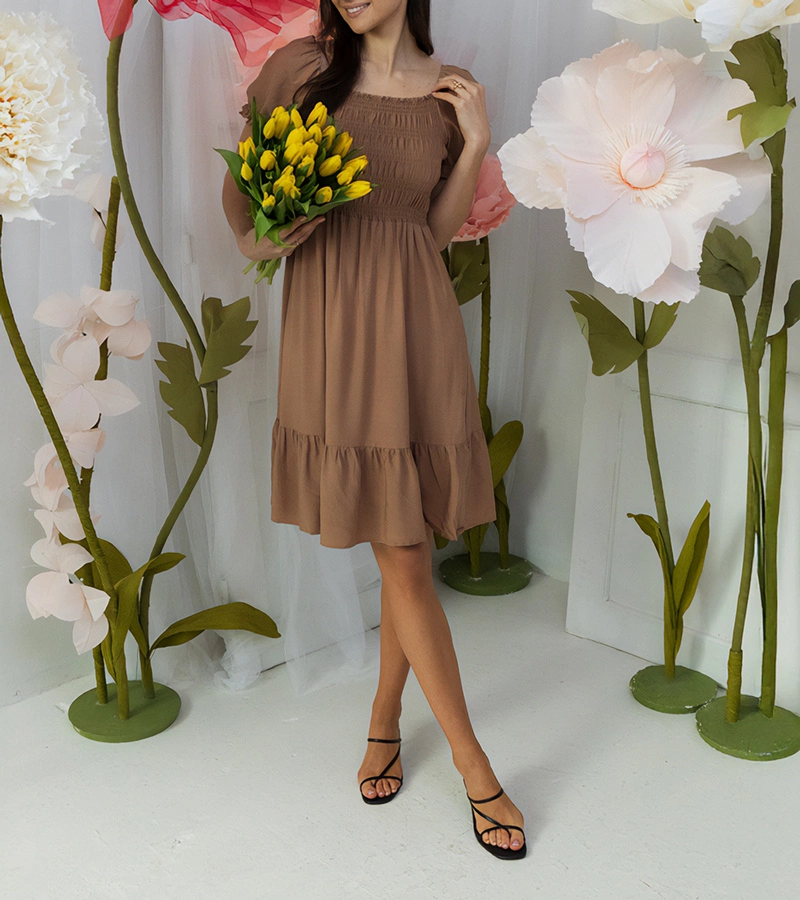 Rochie mini maro cu pliuri Lorinka