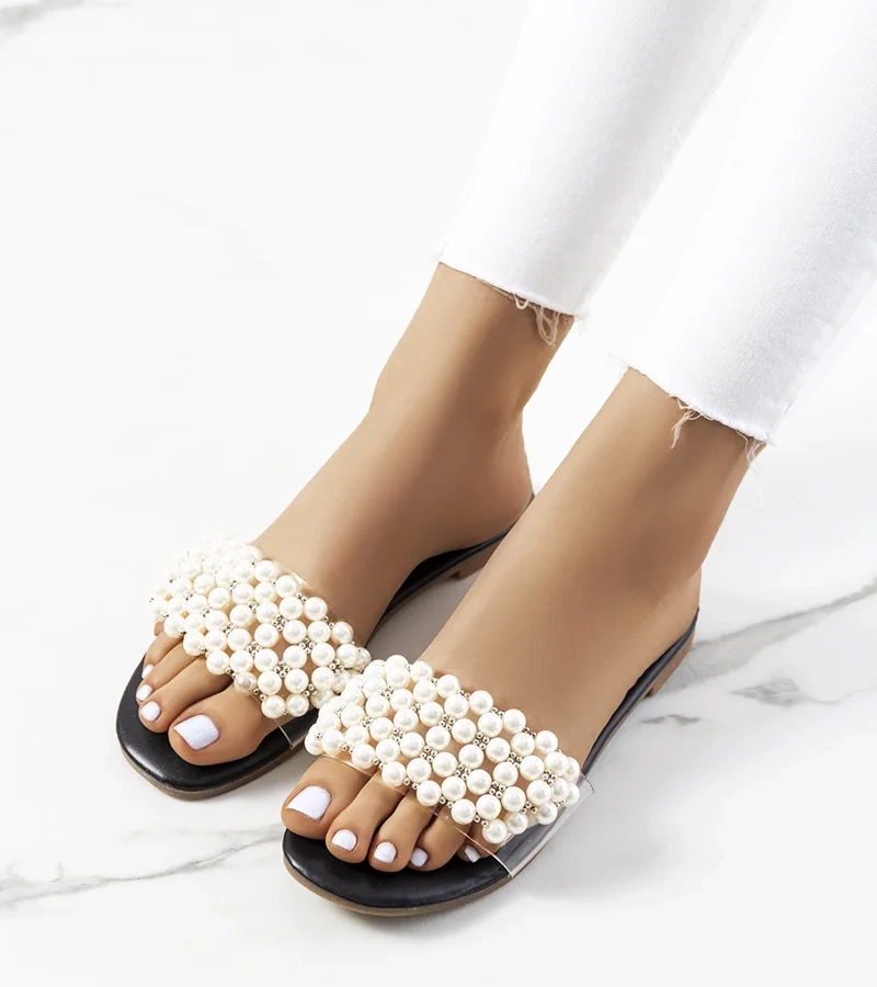 Flip-flops negri cu perle de Oshawa