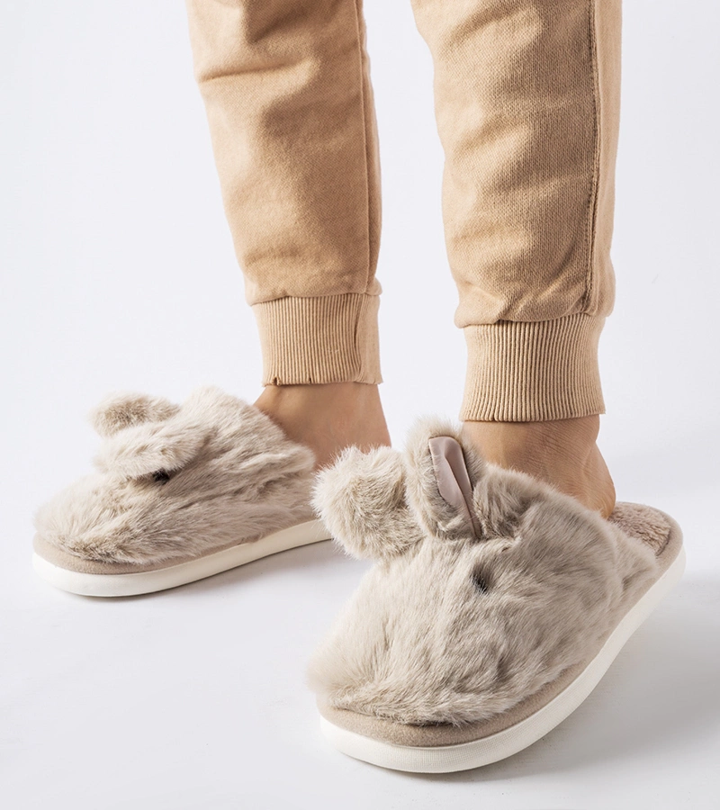 Papuci de casă calde bej cu urechi Daniele