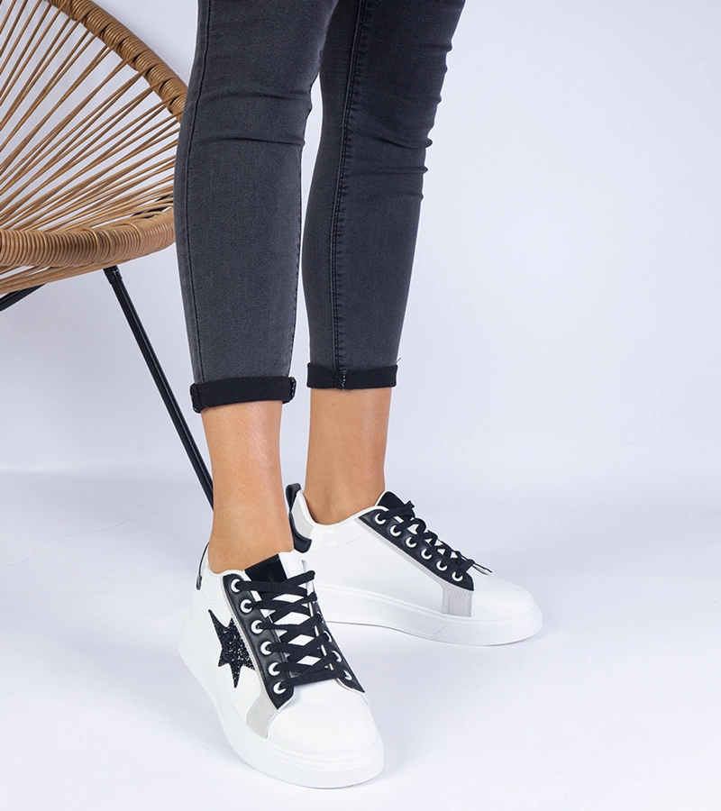 Adidași albi decorați cu stea sclipitoare Moransa