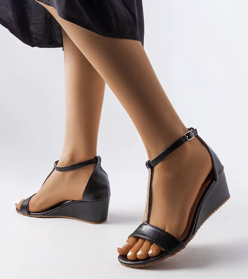 Sandale cu toc cu platformă de zirconiu negru Flusing