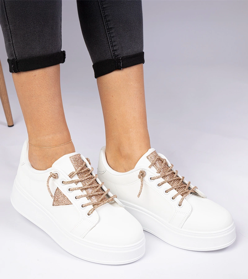 Adidași albi cu zirconii șampanie Treysi