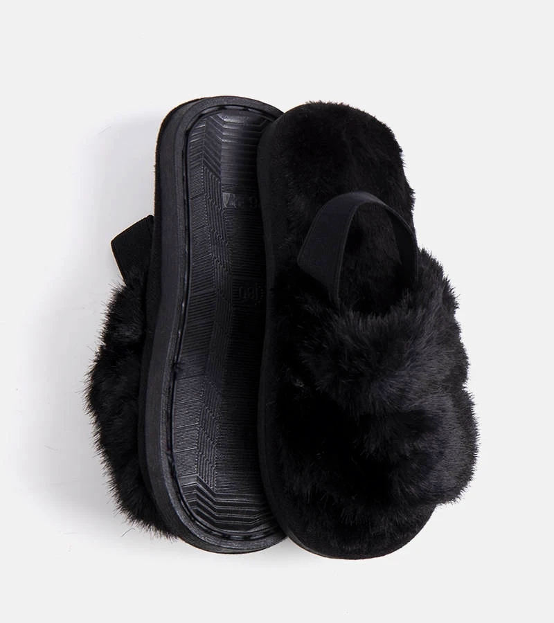 Papuci negri cu talpă de cauciuc Leilany