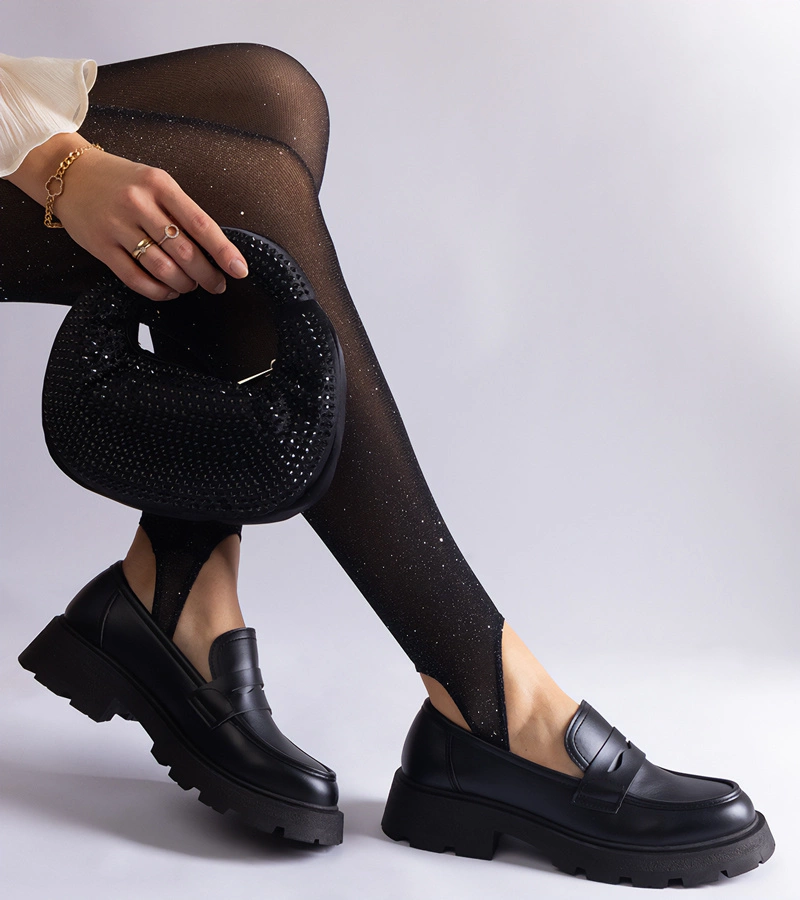 Mocasini negri de damă din piele ecologică Violanda