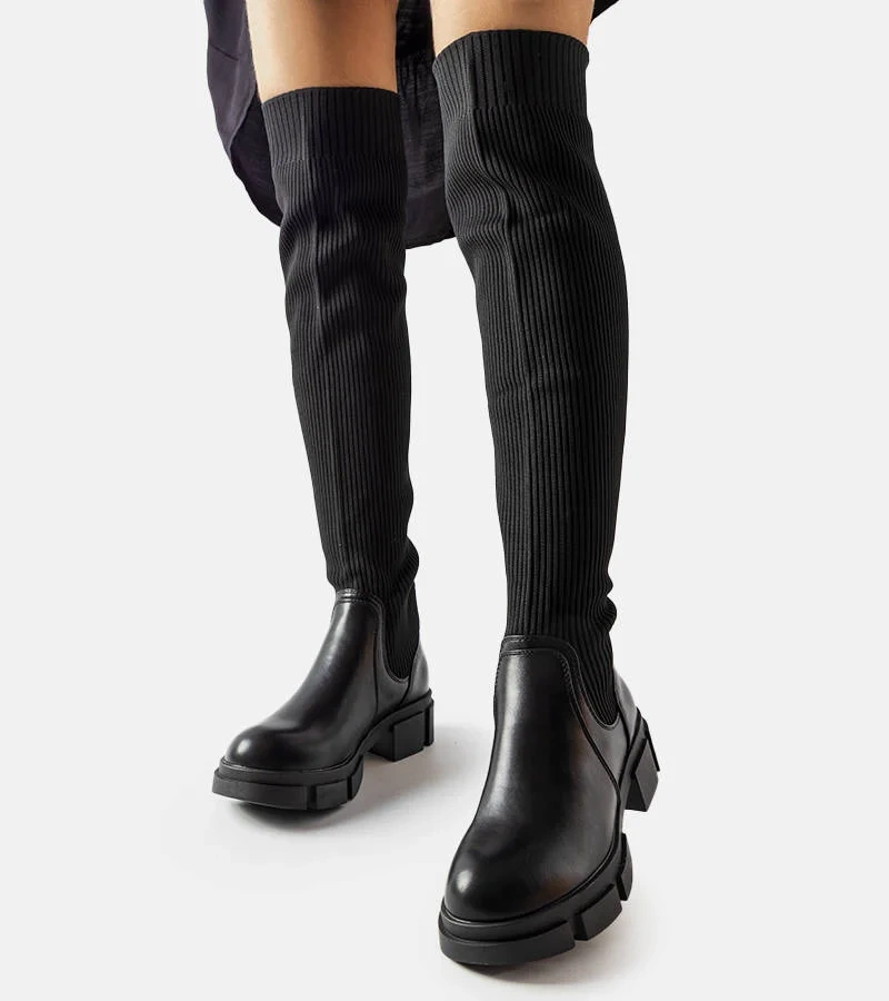 Cizme bowler negre cu partea superioară elastică de Ates