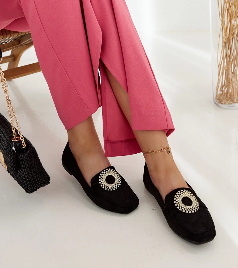 Mocasini negri cu decorațiuni de zirconiu Celena
