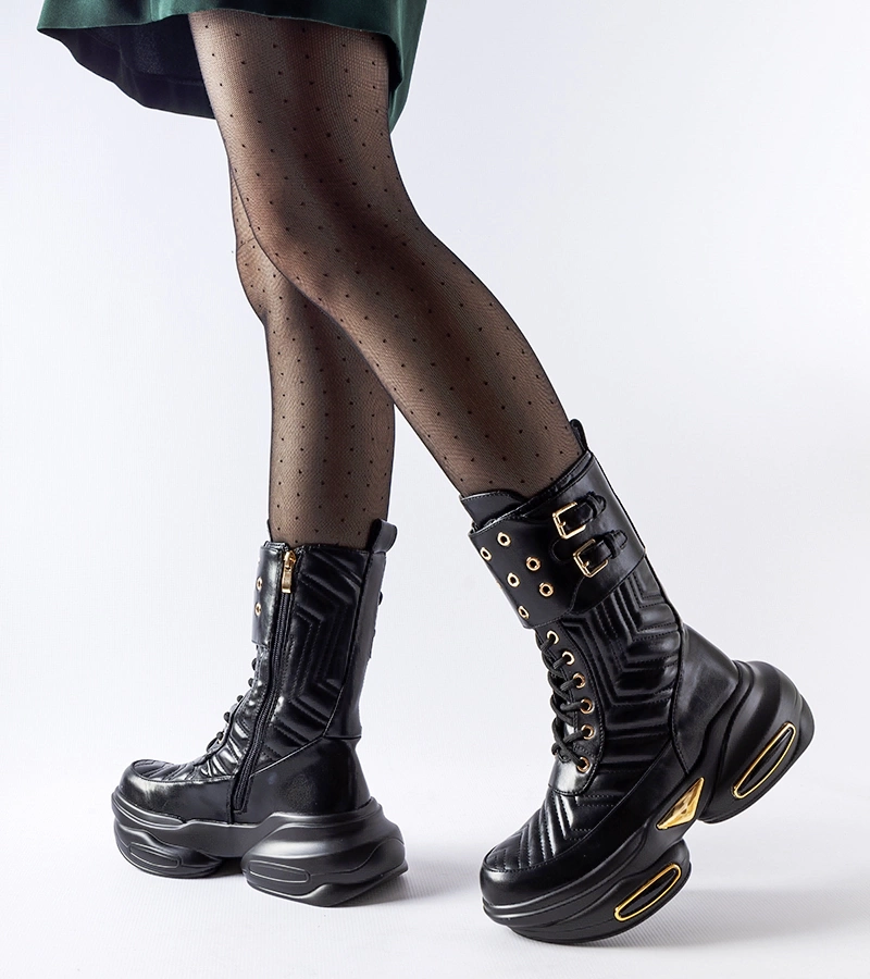 Botine negre decorate cu cusături Veronese