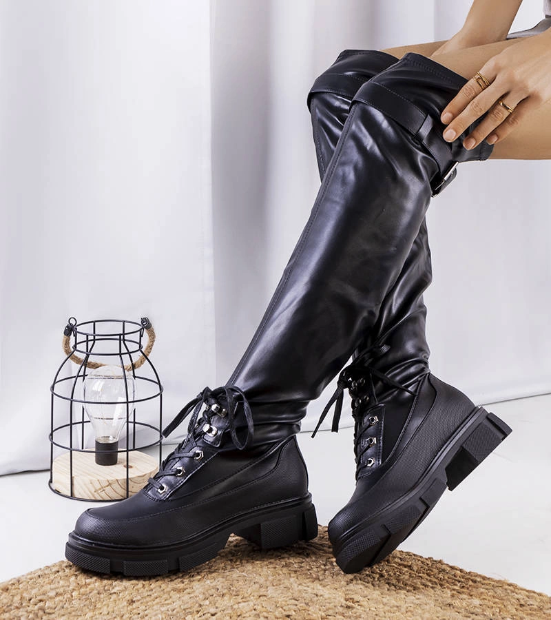 Donina cizme negre peste genunchi