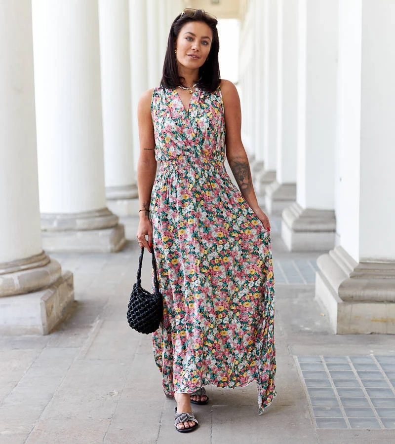 Rochie maxi verde cu talie elastică Beneventi