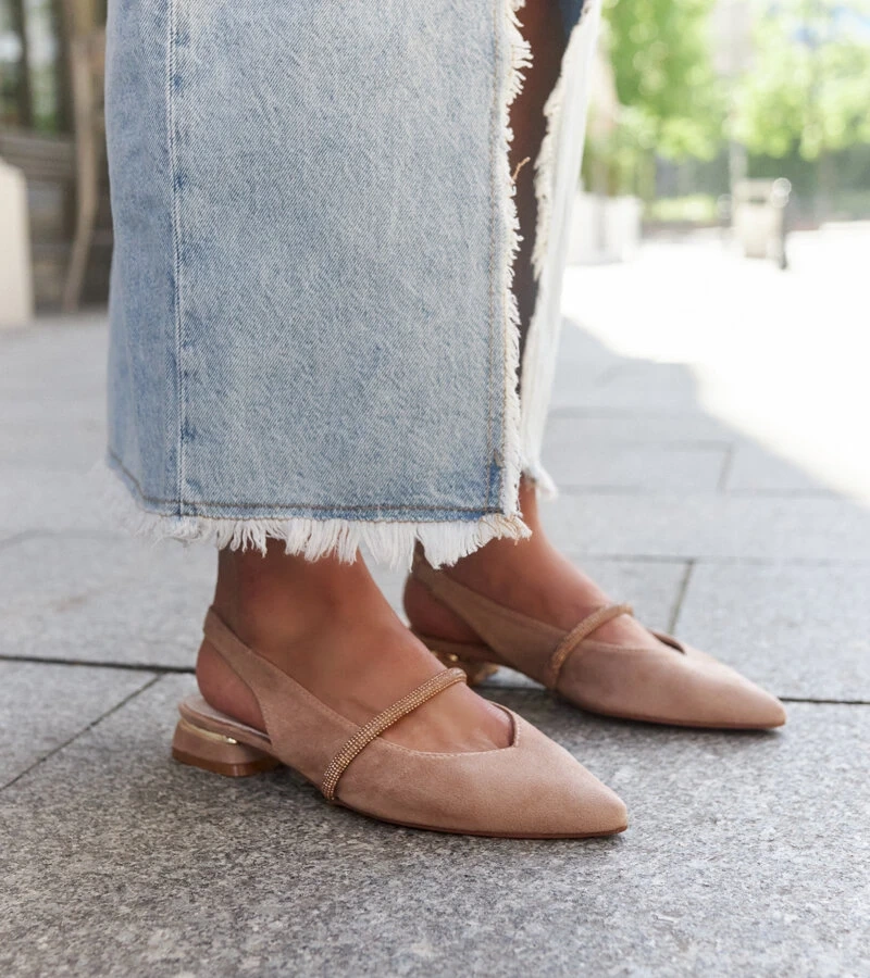 Balerini bej cu inserție de piele Morcosa