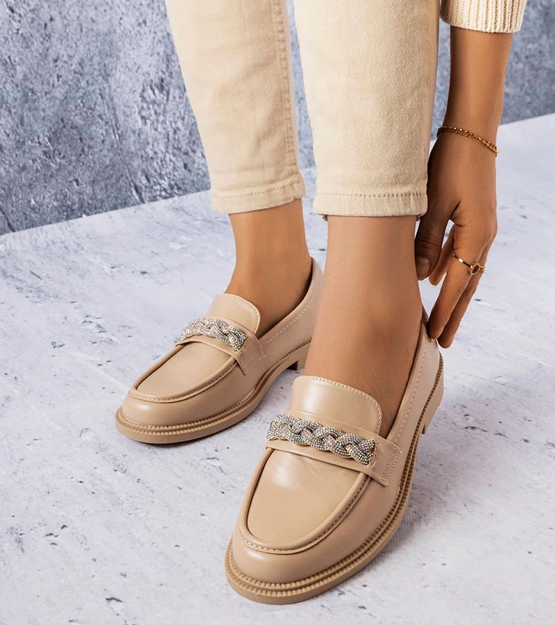 Mocasini bej cu zirconiu Colette