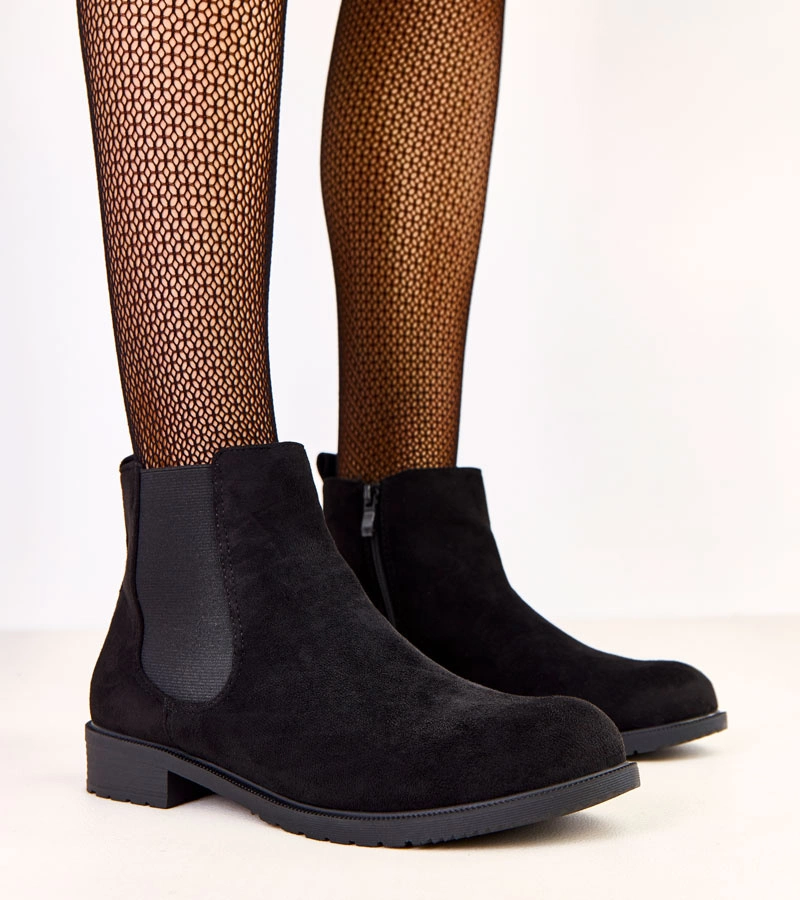 Botine negre plate cu inserție elastică Salomi