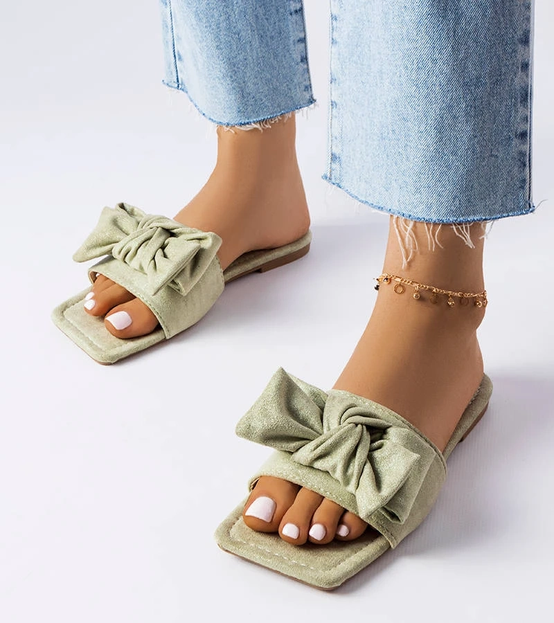 Șlapi eleganți verzi cu fundiță Thériault