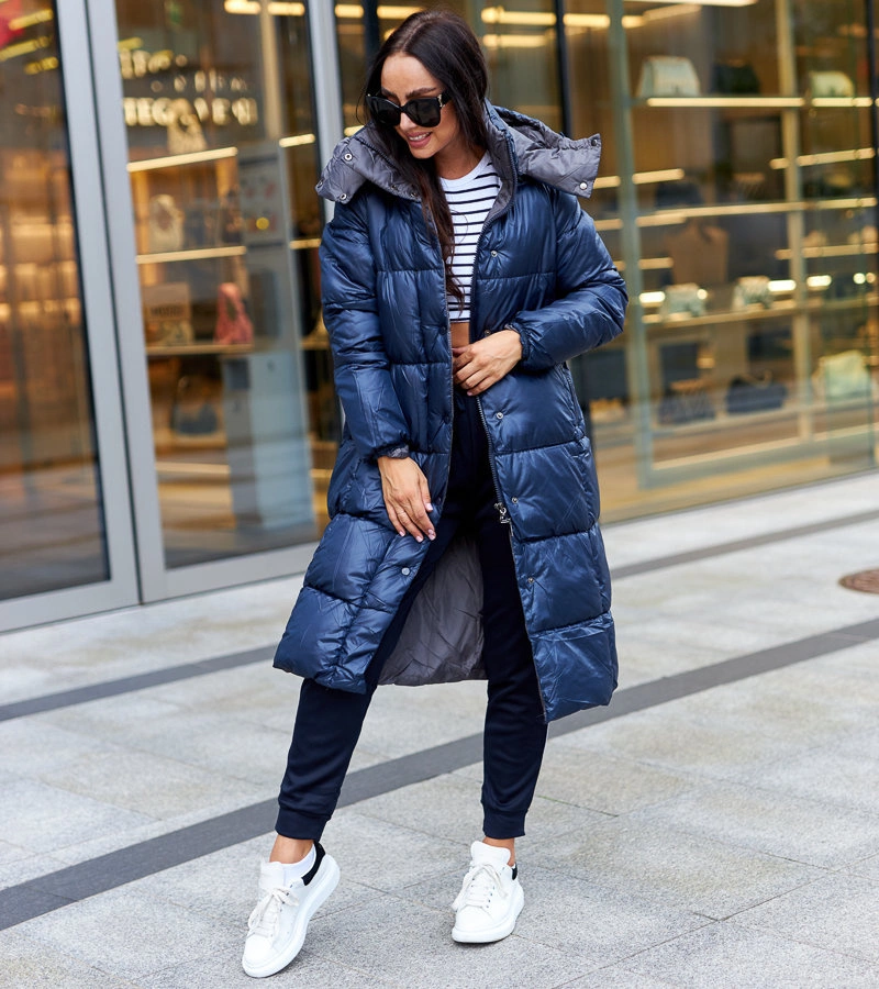 Jachetă lungă albastru marin cu glugă detașabilă Lucas