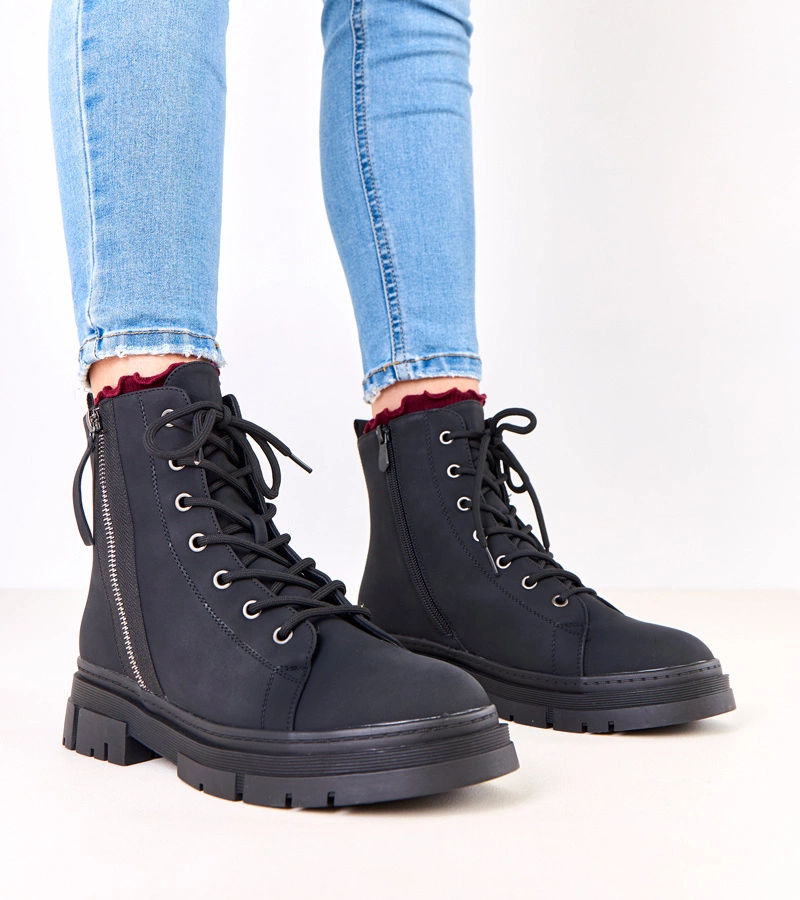 Bocanci negri de damă din piele ecologică mată Jakoma