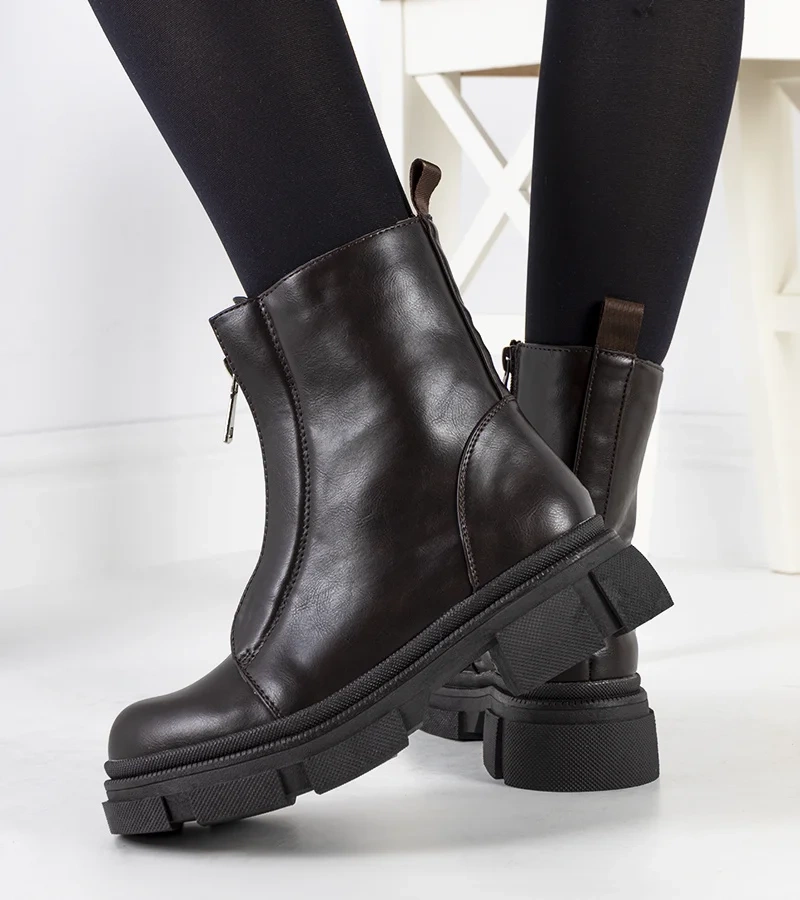 Cizme maro cu fermoar decorativ Neal