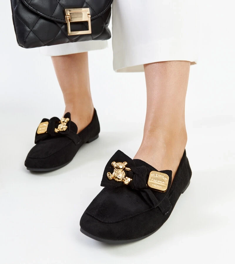 Mocasini negri cu agrafă decorativă Kibra