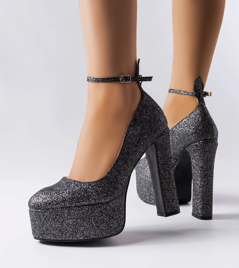 Pantofi stiletto Bellamy din brocart negru