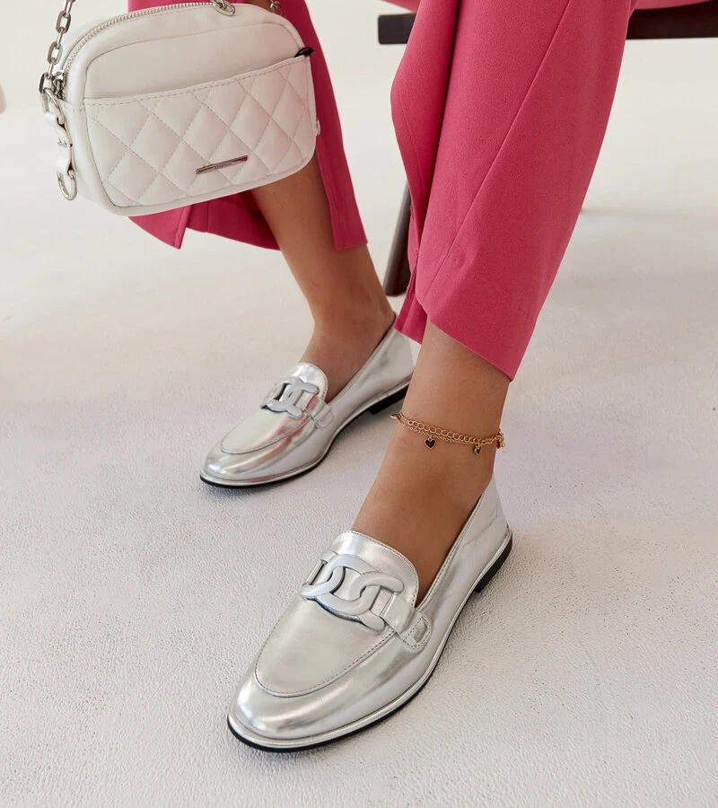 Mocasini clasici argintii Zana