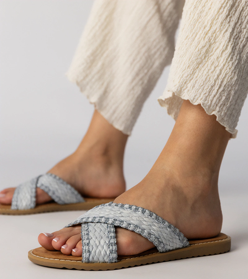 Papuci împletiți albastri de damă Ellinara