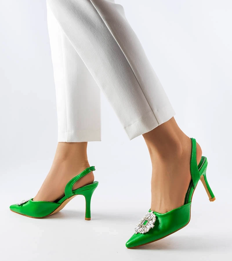 Stilettos Moïse cu zirconiu verde