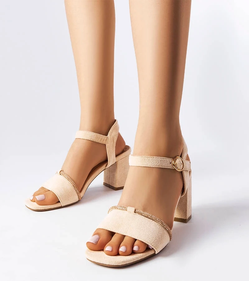 Sandale stiletto cu zirconiu bej Carolos