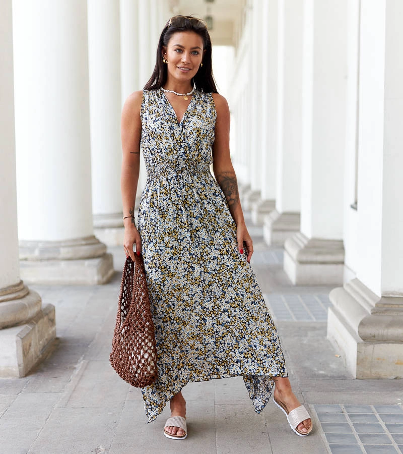 Rochie cu flori albastru marin Napolitano