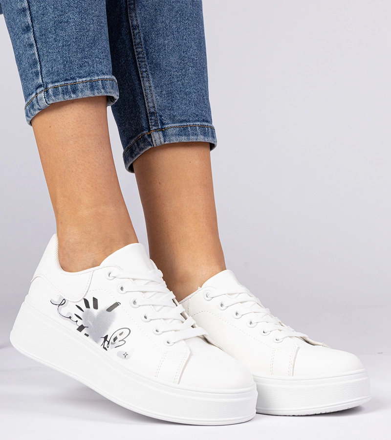 Adidași albi sport damă cu imprimeu Zelinda