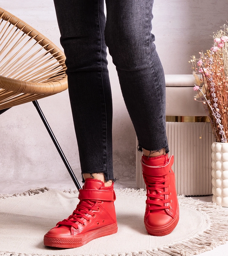 Adidași roșii înalți din piele ecologică Bonbonita.