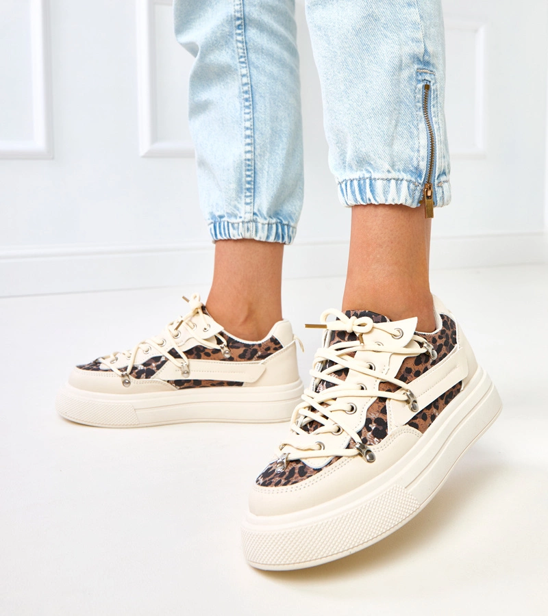Adidași bej pe platformă cu motiv leopard Felizia