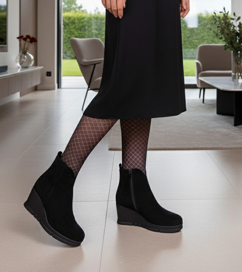 Ghete negre cu pană din imitație de piele întoarsă Adala