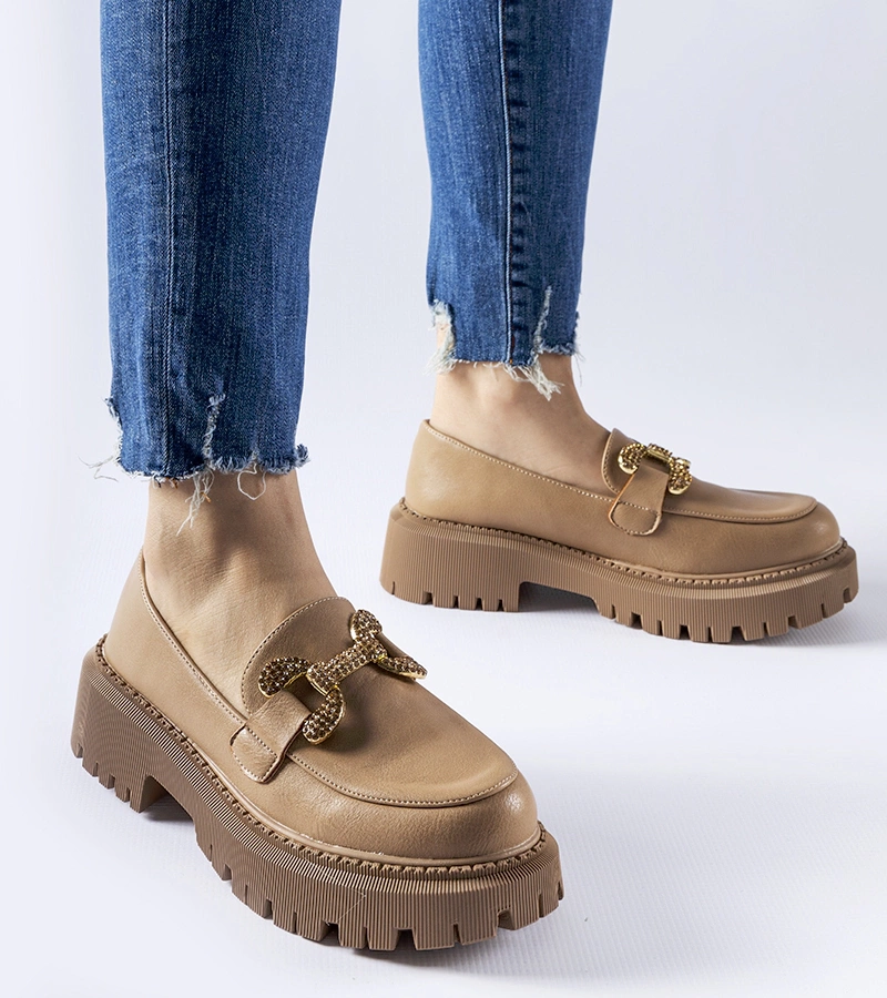 Mocasini maro decorați cu zirconii Uzzone