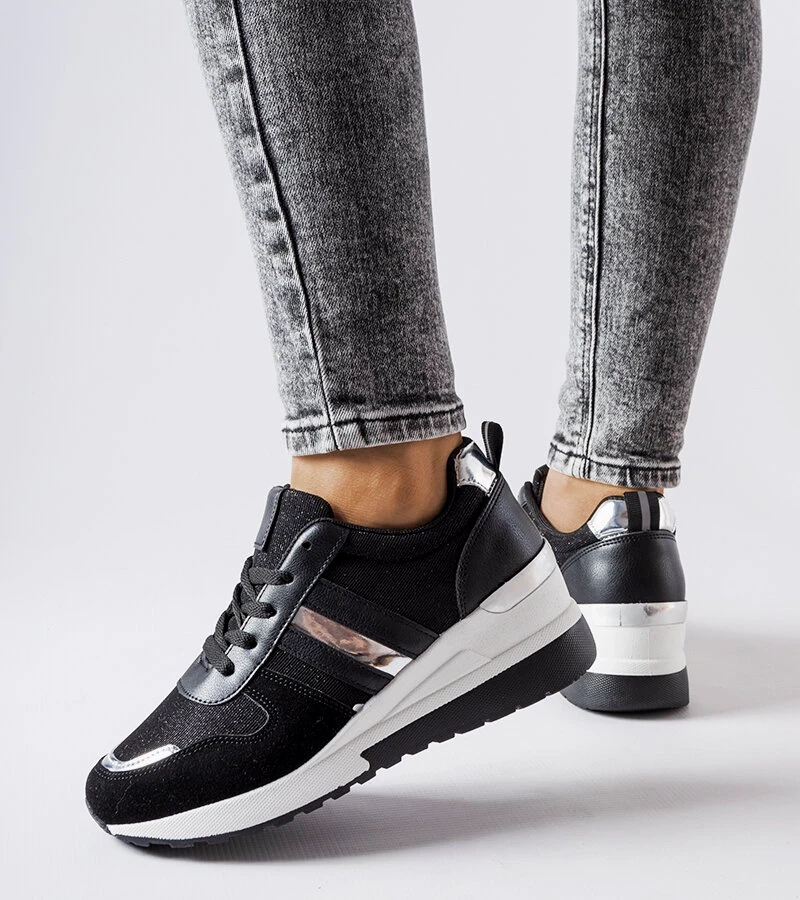 Adidași Titusville negri și argintii pe tocuri