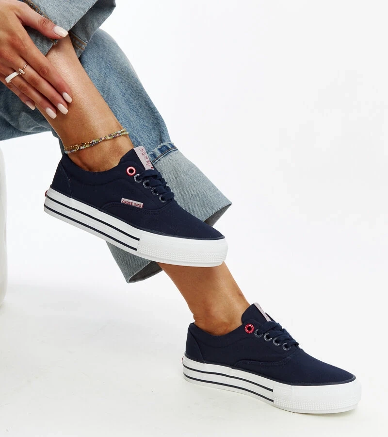 Teniși de damă albaștri navy cu talpă groasă CROSS JEANS