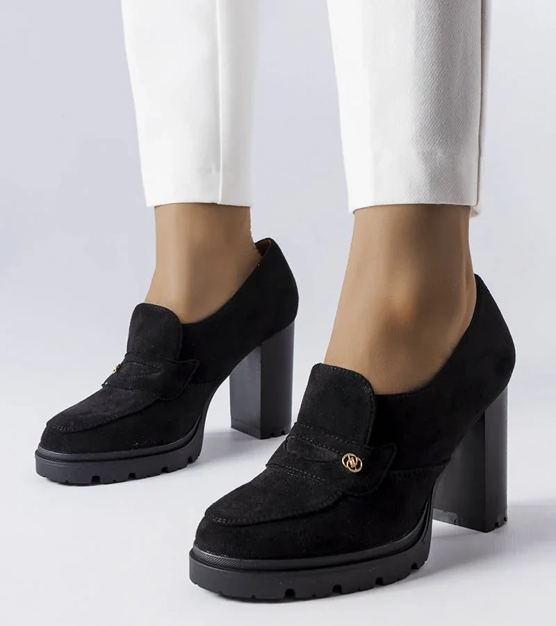 Pantofi negri slip-on cu baretă Ancelina