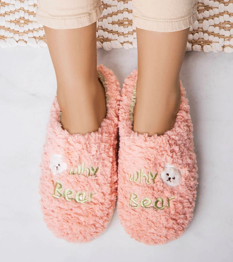 Papuci roz moale Why Bear