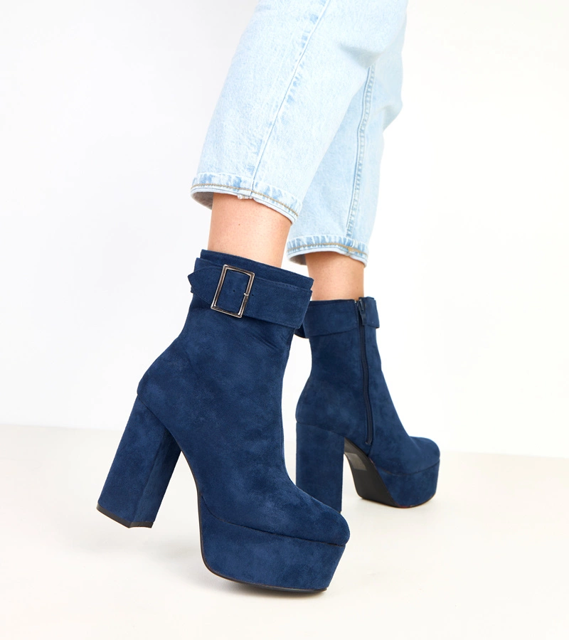 Botine bleumarin pe platformă cu cataramă decorativă Costa