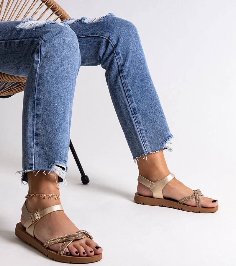 Sandale de aur decorate cu zirconii Claranna