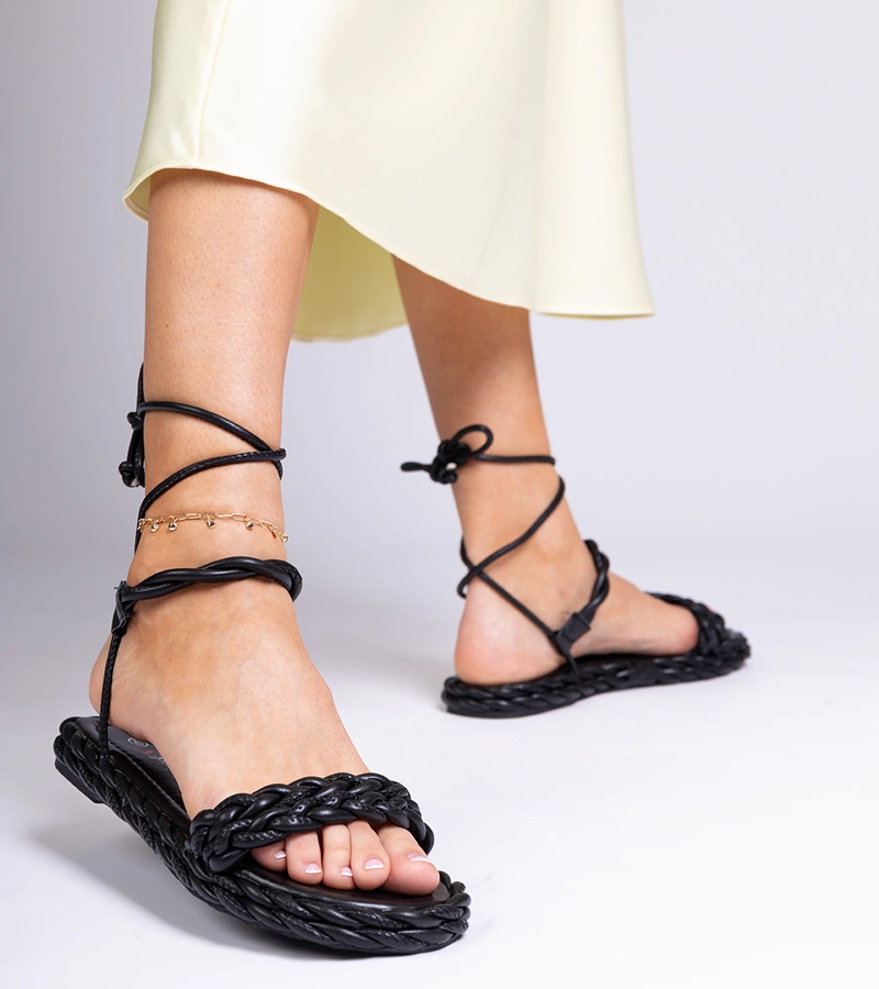 Sandale negre de damă împletite Tarina