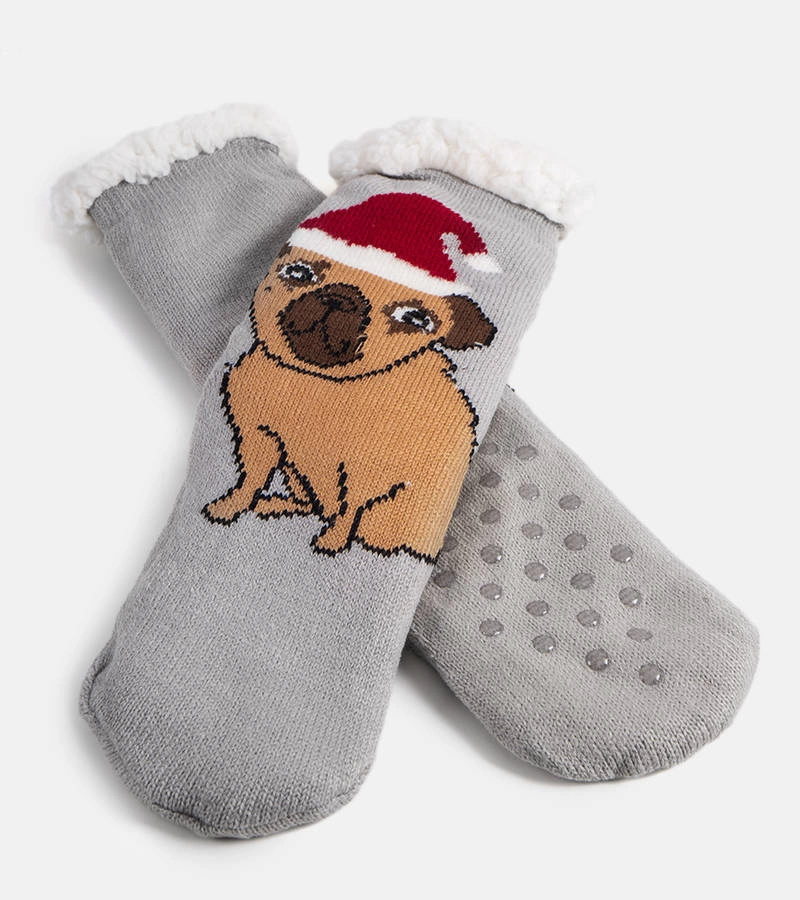 Șosete gri deschis cu piele de oaie Lotis