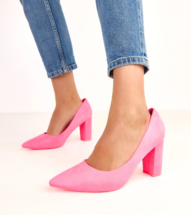 Pantofi roz Alyssa din piele ecologică întoarsă cu toc gros