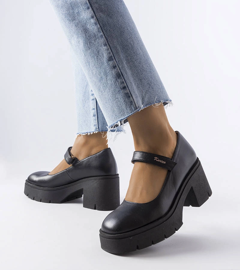 Pantofi stiletto din piele neagră Karino