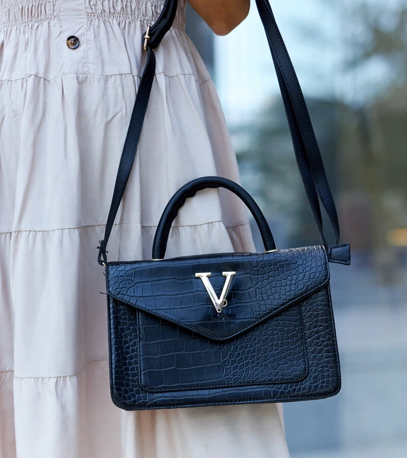 Geantă de umăr cu motiv de piele de crocodil Barsa